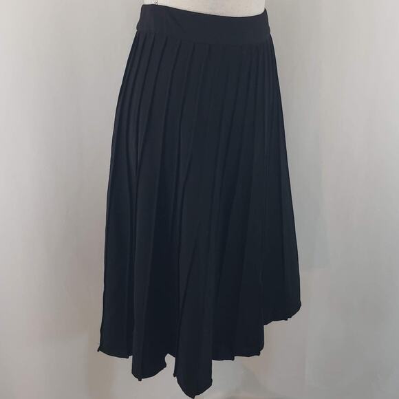 Club Monaco Black Pleated Wool Blend Stretch A-Line Banded Waist Midi Skirt 4 - Picture 2 of 10